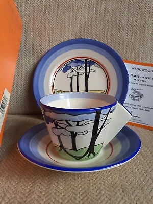 Buy CLARICE CLIFF   BLUE FIRS    TRIO  By WEDGWOOD - MINT/CERT/BOXED • 65£