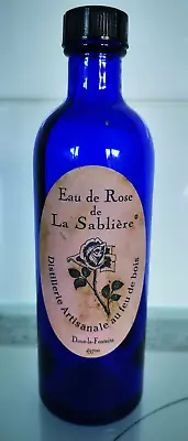 Buy Vintage Blue Glass Bottle Eau De Rose 180ml French Distillery • 1.99£