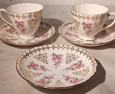 Buy Vintage Colclough Bone China 2 X Cups And 3 X  Saucers Rose Marie Pattern • 5.50£
