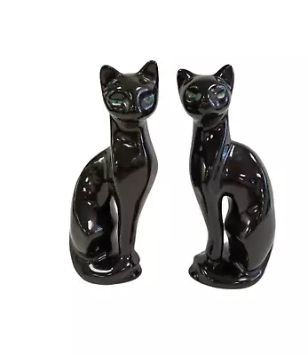 Buy Pair Of Vintage MCM Artmark Ceramic Black Cat Figurines Green Eyes 8 1/4” Decor • 6.99£