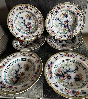 Buy Six Large 19th Century Vesper Pattern Staffordshire Ironstone Pottery Soup Bowls • 48£