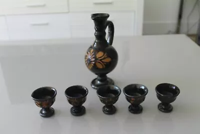 Buy Vintage Decorative Hand Made Pottery Ewer With 5 Drinking Vessels • 18£