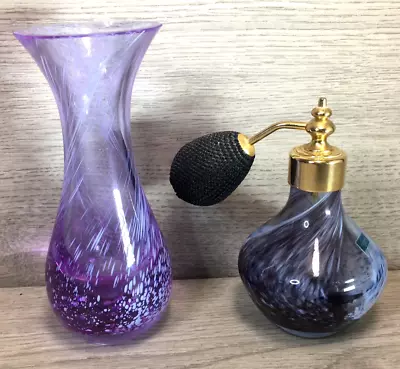 Buy Lovely Caithness Glass Perfume Atomiser Purple Gold Tone & Vase VGC • 19£