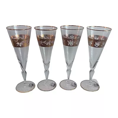 Buy Hand Made Czech Bohemian Clear Crystal Gold Gilded Champagne Flute Glasses 7.5  • 48.65£