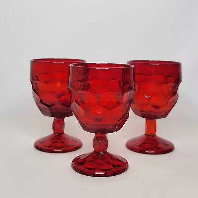 Buy Set Of 3 Vintage Viking Glass Georgian Ruby Red Thumbprint Honeycomb 5.5  Goblet • 33.61£