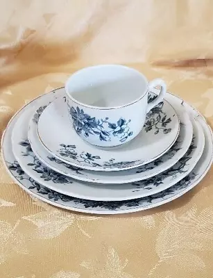 Buy 5 PC Severn- Crescent Pottery Dinner Set Circa 1898 Blue And White • 30.36£