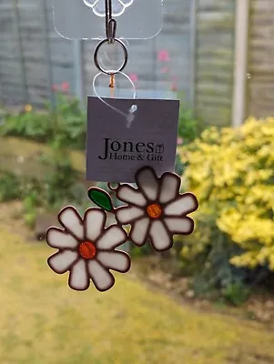 Buy  White Flowers  Suncatcher Multi Coloured Stained Glass Effect • 6.50£