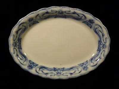 Buy Signed Myott Son & Co. Imperial Semi Porcelain Iris Flow Blue Platter - C 1905 • 89.77£