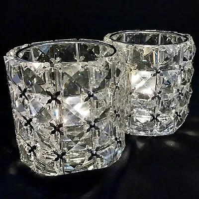 Buy 2 NEW Cut Crystal Glass Candle Holders W LED Mini Light String Inserts • 14.38£