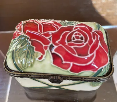 Buy HTF Vintage Old Tupton Ware Ceramic RectangularBox Hinged Lid Handcrafted Flower • 55.61£
