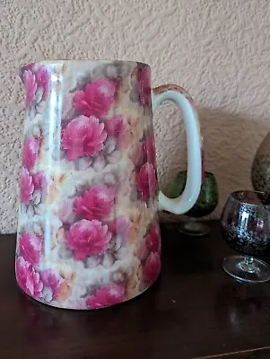 Buy Large Vintage Crown Burslem Floral Pink Rose Jug Vase • 12.75£