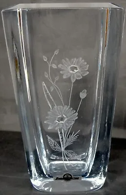 Buy Strombergshyttan Crystal Vase Hand Blown Glass Pale Blue Engraved MCM Sweden Vtg • 189.20£