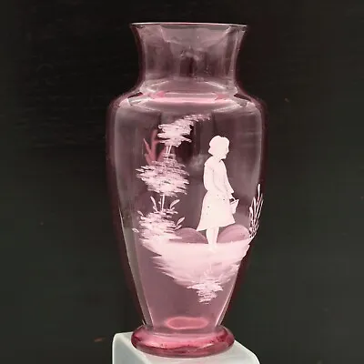 Buy Mary Gregory Style Cranberry Glass Vase Young Girl Decoration • 63.80£