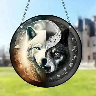 Buy Yin Yang Wolf Design Suncatcher Stained Glass Effect Home Decor Christmas Gift • 6.95£
