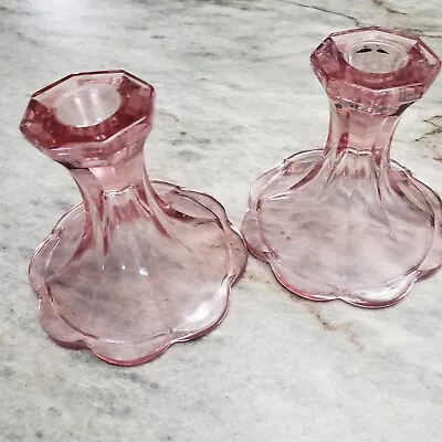 Buy Vintage Pink Glass Candle Holders Set Of 2 • 28.39£