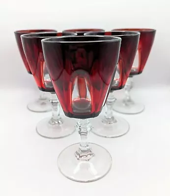 Buy 6 X Vintage Cristal D’Arques French Gothic Arch Ruby Red Cranberry Glasses 13cm • 19.99£
