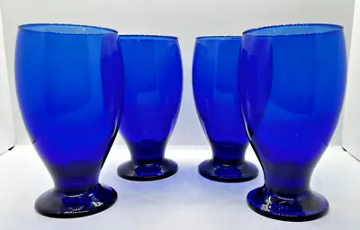 Buy Set Of 4 Dark Cobalt Blue Footed Water Goblets Glasses 5-1/4  12 OZ • 37.04£