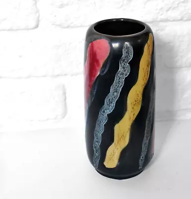 Buy Vintage West German Pottery Vase 3142. Green, Black, Yellow & Red. 19cm Tall • 23.99£