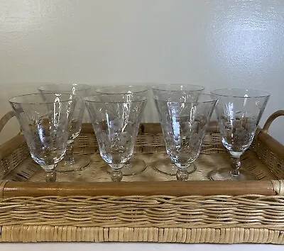 Buy 7 Vintage Cordial Lead Crystal Glasses With Etched Designs. Elegant Glass • 28.82£