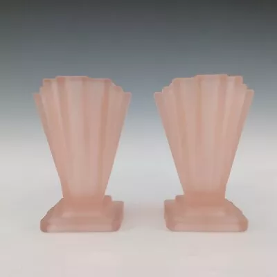 Buy Bagley #334 Pair Of Art Deco 4  Pink Glass Grantham Vases • 65£