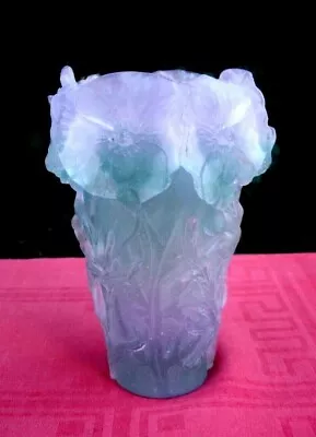 Buy Daum Cameo Paste Glass Vase Glass Pate Flowers Hibiscus Purple Color • 583.46£