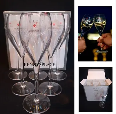 Buy 2 LANSON Champagne Flutes Glasses *RARE* Limited Edition Red Star Etched French • 19.99£