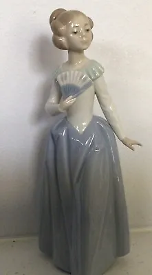 Buy Nao Lladro Figurine 9.5 Inch  Demure Girl In Blue Dress With Fan 402 • 9.99£