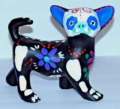Buy Day Of The Dead Talavera Painted Chihuahua  Mexican Pottery Folk Art  • 47.24£