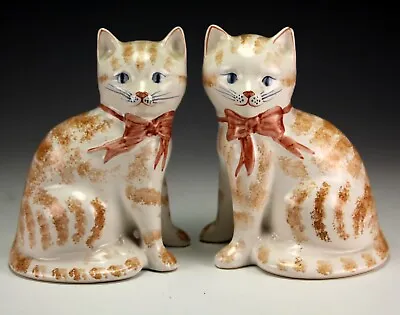 Buy Vintage Matching  Pair Of Rye Pottery Ginger And White Lucky Cats 5.5  Tall • 15£