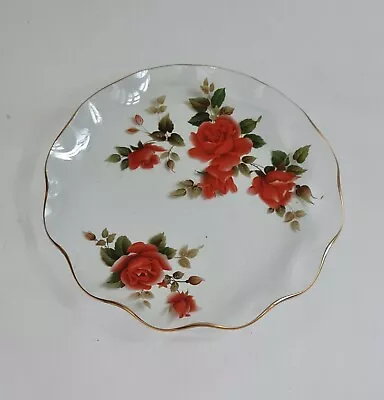 Buy Vintage Retro Chance Glass Floral Plate Dish Ruffle Edge Gold Rim Red Roses 21cm • 10£