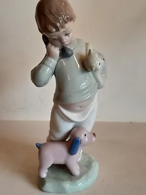 Buy Nao Lladro  Boy With Teddy Bear And Small Dog On Telephone . Excellent Quality.  • 29.99£