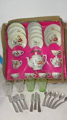 Buy Vintage Childs Porcelain Tea Set W/ Extra Drink Glasses • 31.81£