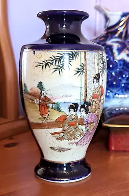 Buy : Antique Japanese Cobalt-Ground Satsuma Pottery Vase - Kusube Sennosuke Signatu • 50£