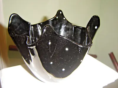 Buy Bagley Black Glass Polka Dot Hankerchief Vase 1950's • 2.99£