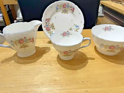 Buy Vintage Shelley China  Wild Flower's Pattern Milk Jug Sugar Bowl Tea Cup Plate. • 19.99£