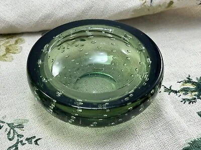 Buy VINTAGE WHITEFRIARS 1950s Sea Green Controlled Air Bubble Glass Bowl Dish 12cm • 10£