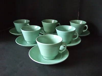 Buy Vintage Wood's Ware Beryl Green Tea Cups And Saucers X 6. Utility.  300ml • 18.99£