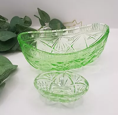 Buy Vintage Bagley 1930’s Art Deco Green Glass Oval Bowls • 18£