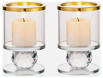 Buy Candle Holders Crystal Pillar, Sziqiqi 2PCS Clear Glass Candlestick Holder Candl • 19.99£