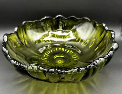 Buy Vintage Indiana Glass Co Green 11  Glass Footed Fruit Bowl Starburst Center • 34.57£