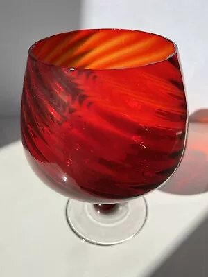 Buy Large Brandy Glass XL Vintage Crystal Red Amber Empoli Goblet Vase MCM Rib Wow • 12.99£