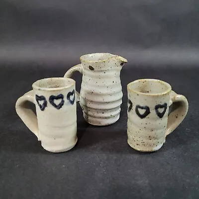 Buy Vintage Miniature Speckled Stoneware Pottery Pitcher Stein Mug Set Salt Glaze • 35.53£
