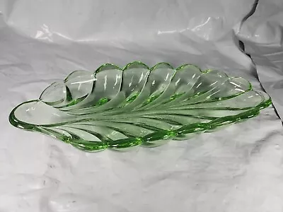 Buy Bagley Leaf Dish Vintage Green Glass Art Deco / Art Glass 9.5 Inch • 9.99£