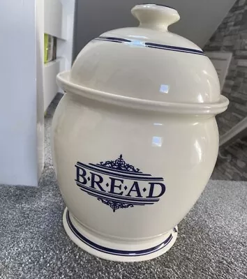 Buy 1869 Victorian Pottery Co Blue Cream Bread Bin Jar Barrell Never Used Can Collec • 40£