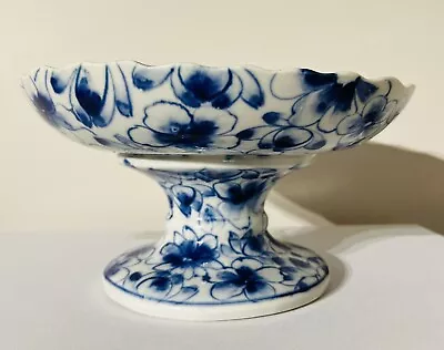 Buy Vintage Pottery Pedestal Compote Bowl Delft ~ Blue & White • 59.65£