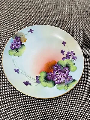 Buy Antique Bavarian Porcelain Cabinet Plate W/ Purple Flowers Decoration • 43.39£