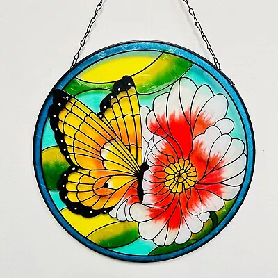 Buy Stained Glass Window Hanging Butterfly Suncatcher 12x12in Indoor Window Ornament • 28.67£