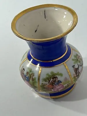 Buy Adler Miniature Foreign Blue Gold Illustrated Small China Vase Decorative #LH • 5.41£