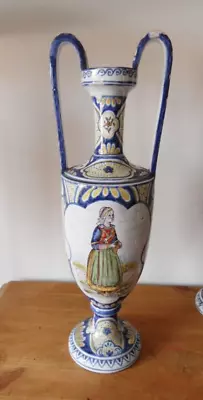 Buy Antique Hr Henriot Quimper Vase Two Handled Urn French Faience , Peasant Woman • 200£