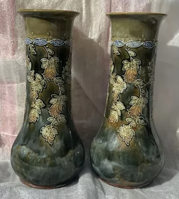 Buy Antique Pair Of Art Deco 1920’s Superb Royal Doulton Lambeth Vases 33cm H #8280 • 245£